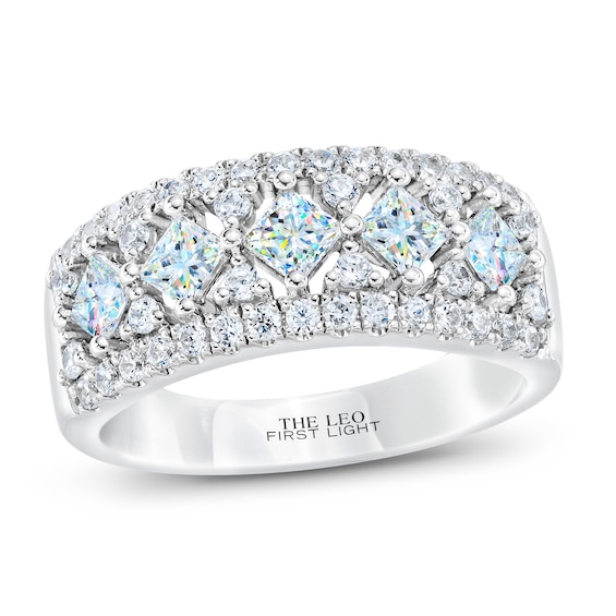 Previously Owned THE LEO First Light Diamond Princess & Round-Cut Anniversary Ring 1-1/2 ct tw 14K White Gold