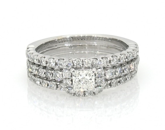 Previously Owned Princess-Cut Diamond Halo Bridal Set 1-1/5 ct tw 14K White Gold 5