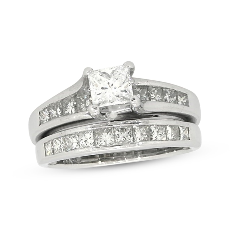Main Image 1 of Previously Owned Princess-Cut Diamond Bridal Set 1-1/2 ct tw 14K White Gold Size 5.25