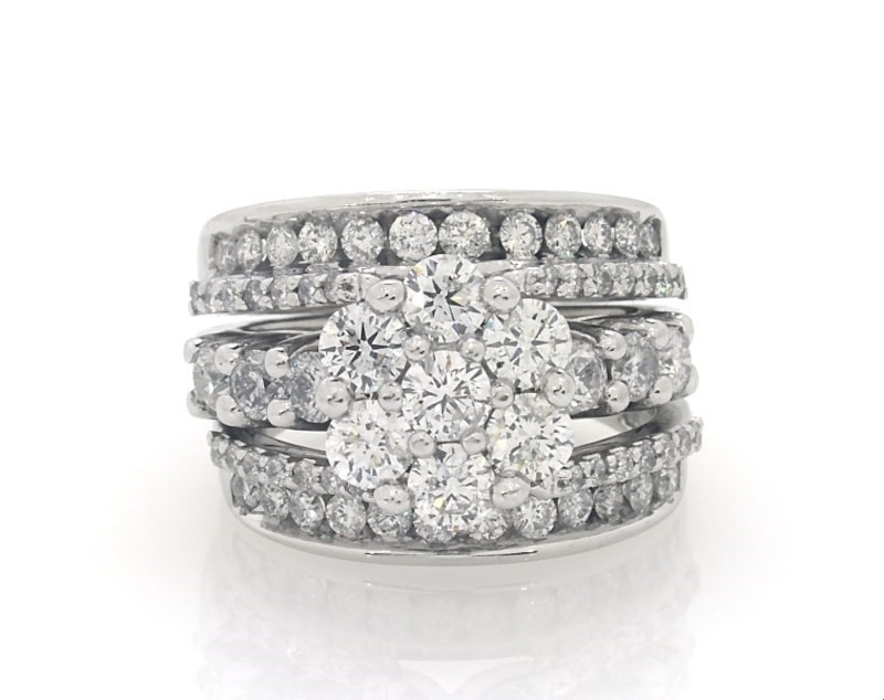 Main Image 1 of Previously Owned Round-Cut Diamond Flower Bridal Set 3 ct tw 14K White Gold Size 6.5