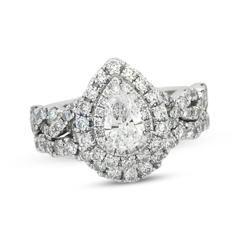 Main Image 1 of Previously Owned Neil Lane Pear-Shaped Diamond Double Halo Bridal Set 1-1/2 ct tw 14K White Gold Size 6
