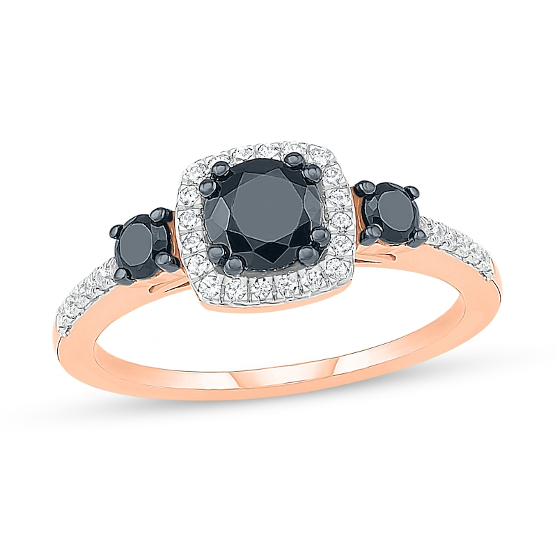 Main Image 1 of Previously Owned Black & White Diamond Engagement Ring 7/8 ct tw Round-cut 10K Rose Gold