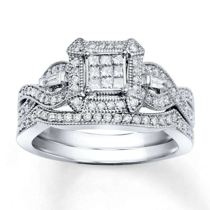 Previously Owned Princess-Cut Multi-Diamond Center Bridal Set 1/2 ct tw 10K White Gold