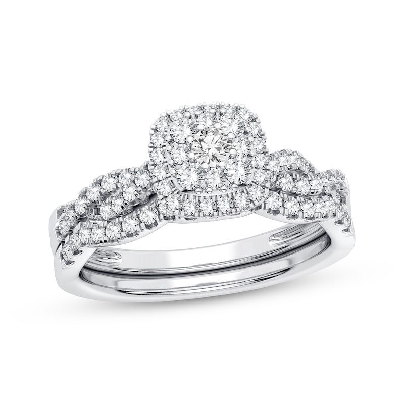 Main Image 1 of Previously Owned Multi-Diamond Center Bridal Set 1/2 ct tw Round-cut 10K White Gold