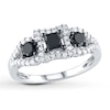 Thumbnail Image 0 of Previously Owned Princess & Round-Cut Black & White Diamond Three-Stone Engagement Ring 1 ct tw 10K White Gold