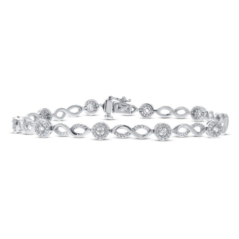 Main Image 1 of Previously Owned Diamond Bracelet 1 ct tw Round-cut 10K White Gold 7.25"