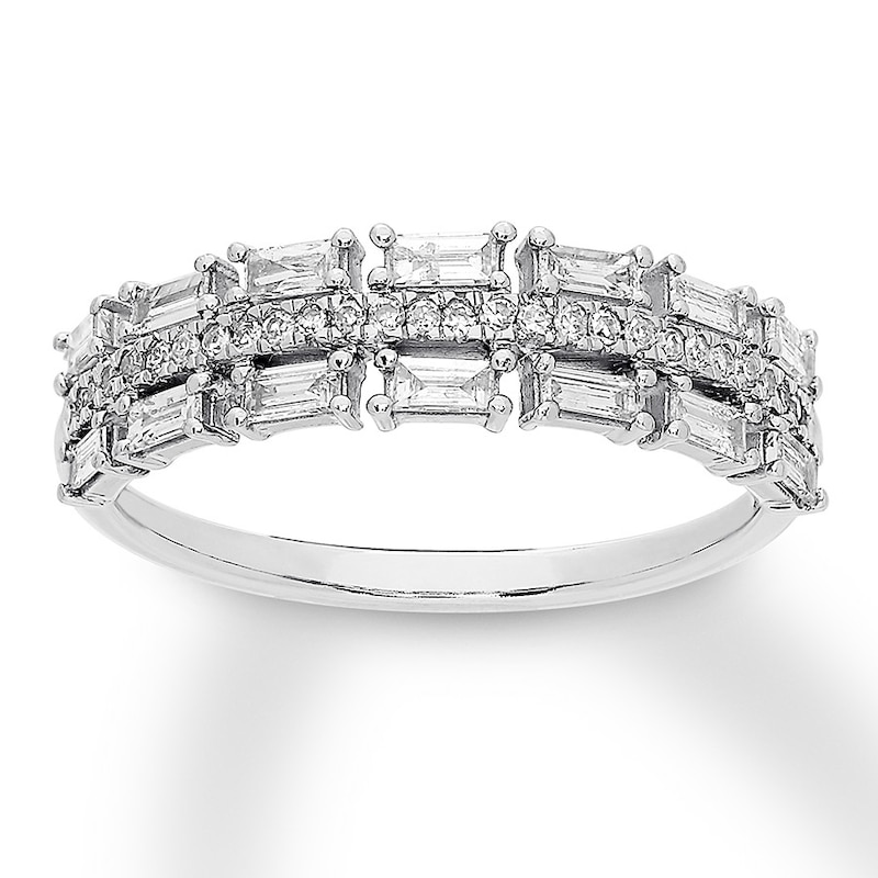 Main Image 1 of Previously Owned Diamond Ring 3/8 ct tw Baguette & Round 10K White Gold