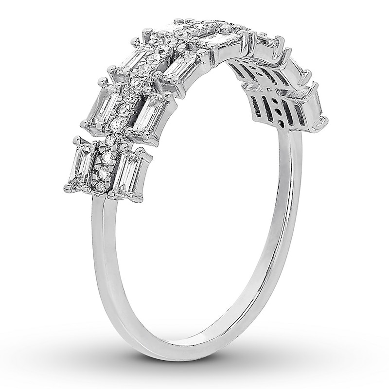 Main Image 2 of Previously Owned Diamond Ring 3/8 ct tw Baguette & Round 10K White Gold