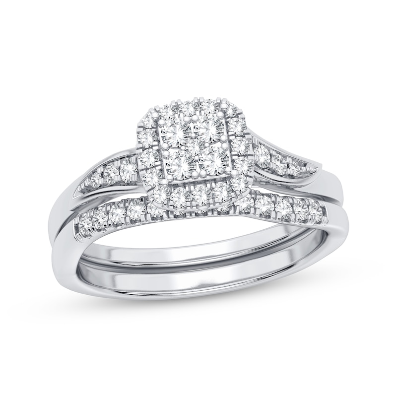 Main Image 1 of Previously Owned Multi-Diamond Center Bridal Set 3/8 ct tw Round-cut 10K White Gold