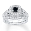 Thumbnail Image 1 of Previously Owned Black & White Diamond Bridal Set 7/8 ct tw 10K White Gold