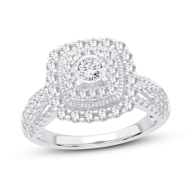 Main Image 1 of Previously Owned Multi-Diamond Engagement Ring 7/8 ct tw Round-Cut 10K White Gold