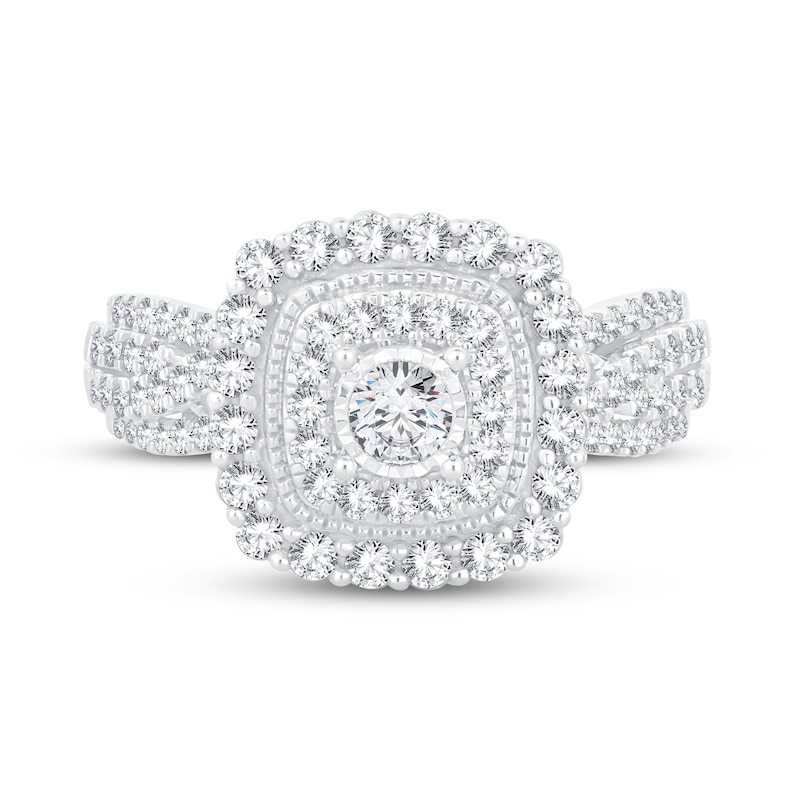 Main Image 3 of Previously Owned Multi-Diamond Engagement Ring 7/8 ct tw Round-Cut 10K White Gold