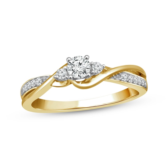 Previously Owned Round-Cut Diamond Three-Stone Engagement Ring 1/3 ct tw 10K Gold Size