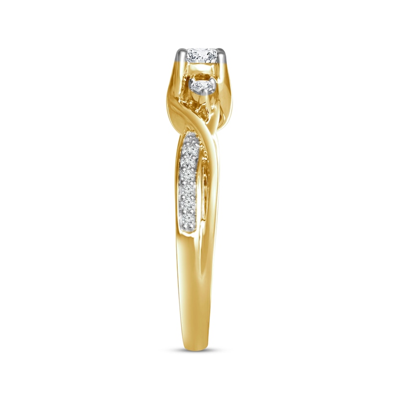 Main Image 2 of Previously Owned Round-Cut Diamond Three-Stone Engagement Ring 1/3 ct tw 10K Yellow Gold Size 9