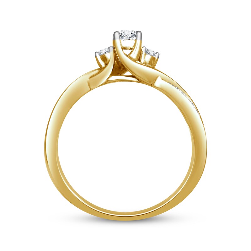 Main Image 3 of Previously Owned Round-Cut Diamond Three-Stone Engagement Ring 1/3 ct tw 10K Yellow Gold Size 9