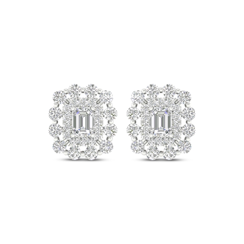 Main Image 2 of Previously Owned KAY Lab-Grown Diamonds Emerald-Cut Stud Earrings 1 ct tw 14K White Gold