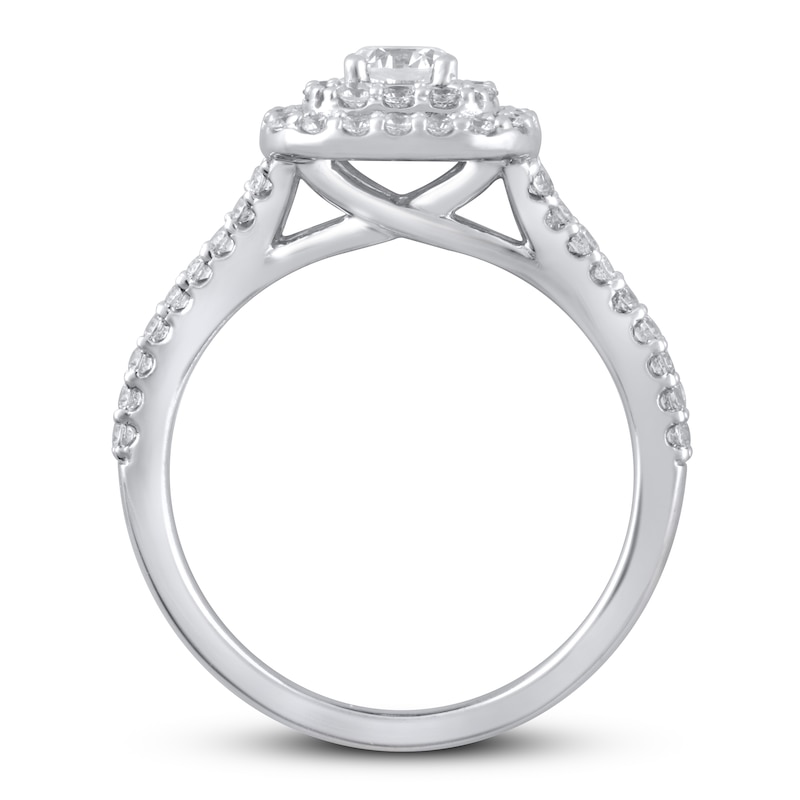 Main Image 3 of Previously Owned Lab-Grown Diamonds Cushion Frame Engagement Ring 1 ct tw 14K White Gold