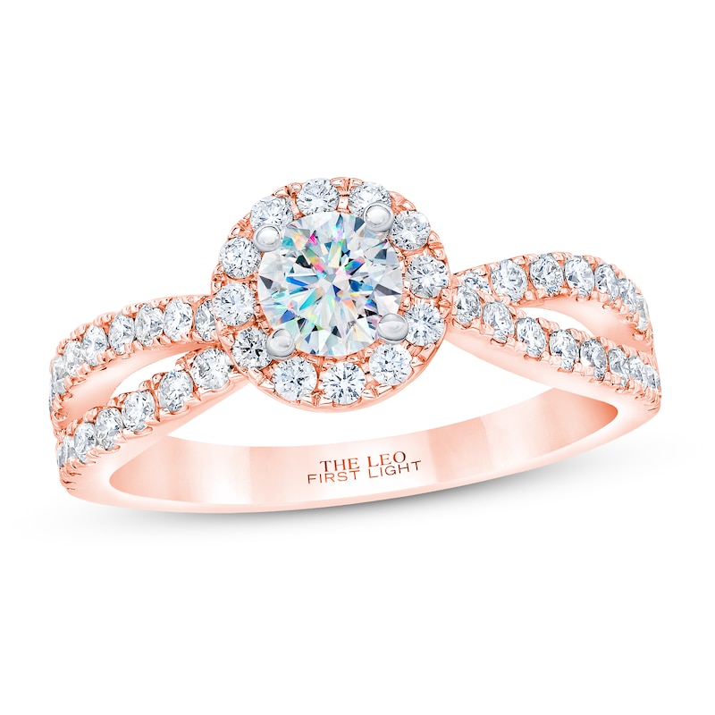 Main Image 1 of Previously Owned THE LEO First Light Diamond Round-Cut Engagement Ring 7/8 ct tw 14K Rose Gold Size 8