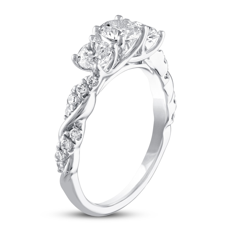 Main Image 2 of Previously Owned THE LEO Diamond Three-Stone Engagement Ring 1-1/8 ct tw Round-cut 14K White Gold Size 7