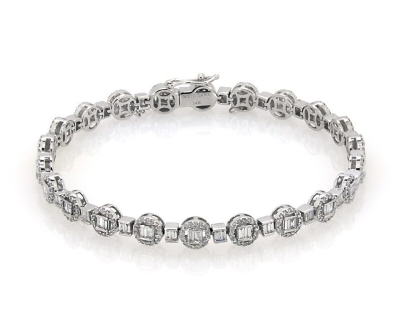 Main Image 1 of Previously Owned Neil Lane Baguette & Round-Cut Diamond Bracelet 2-1/2 ct tw 14K White Gold 7.5"