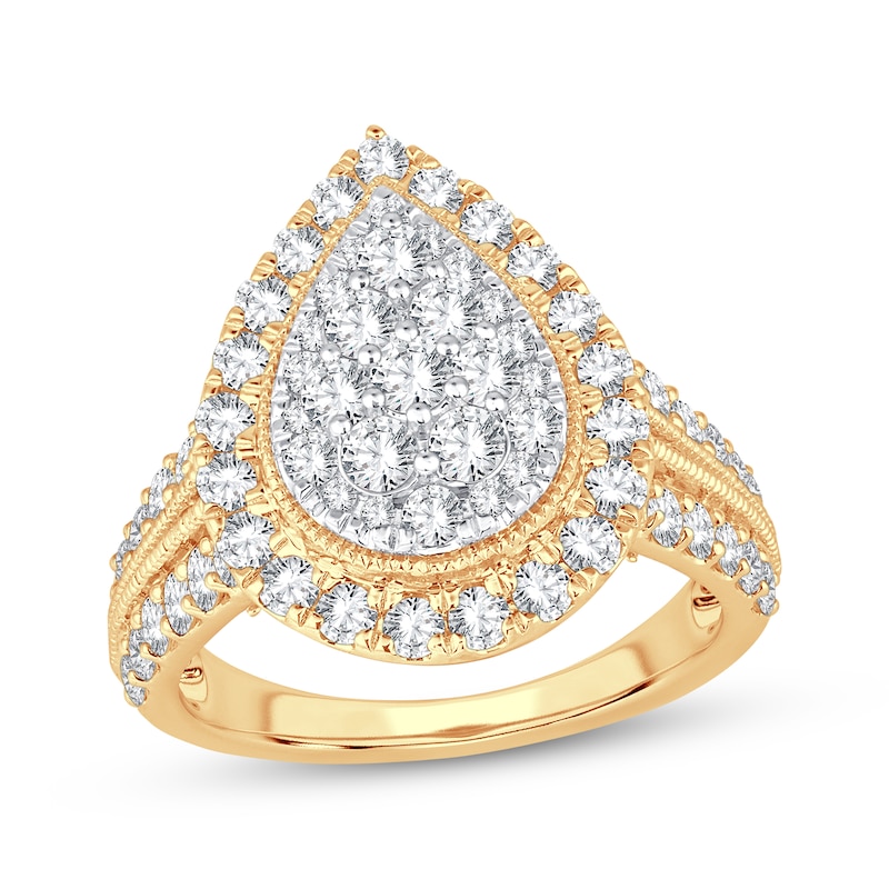 Main Image 1 of Previously Owned Multi-Diamond Pear Frame Engagement Ring 2 ct tw 10K Yellow Gold
