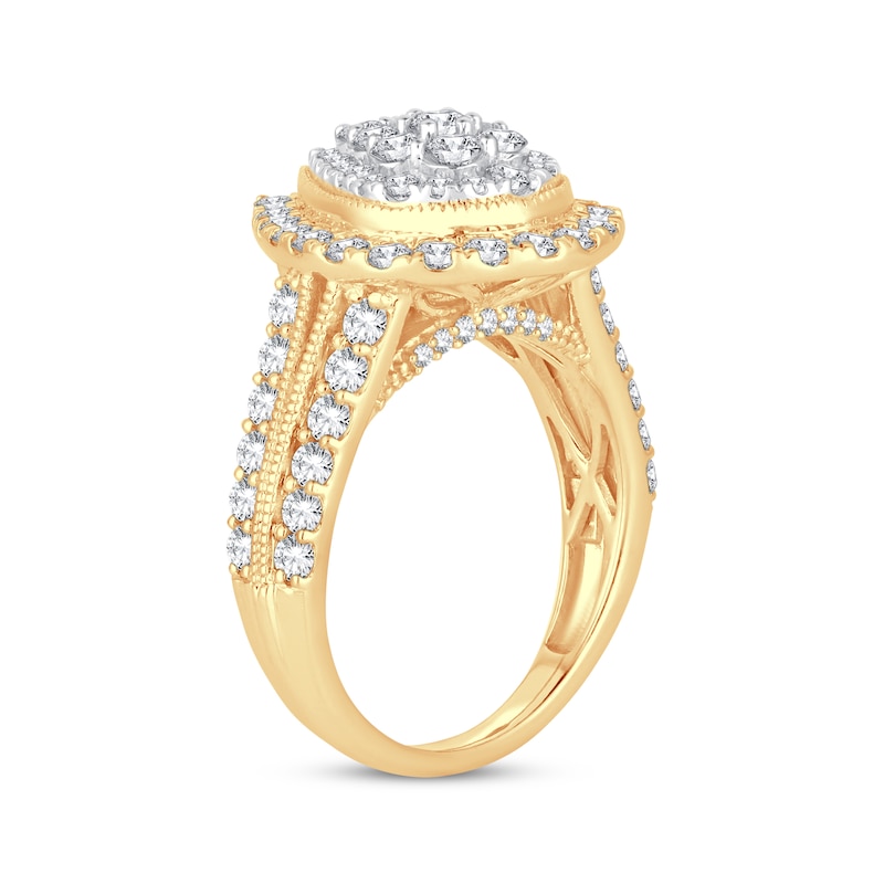 Main Image 2 of Previously Owned Multi-Diamond Pear Frame Engagement Ring 2 ct tw 10K Yellow Gold