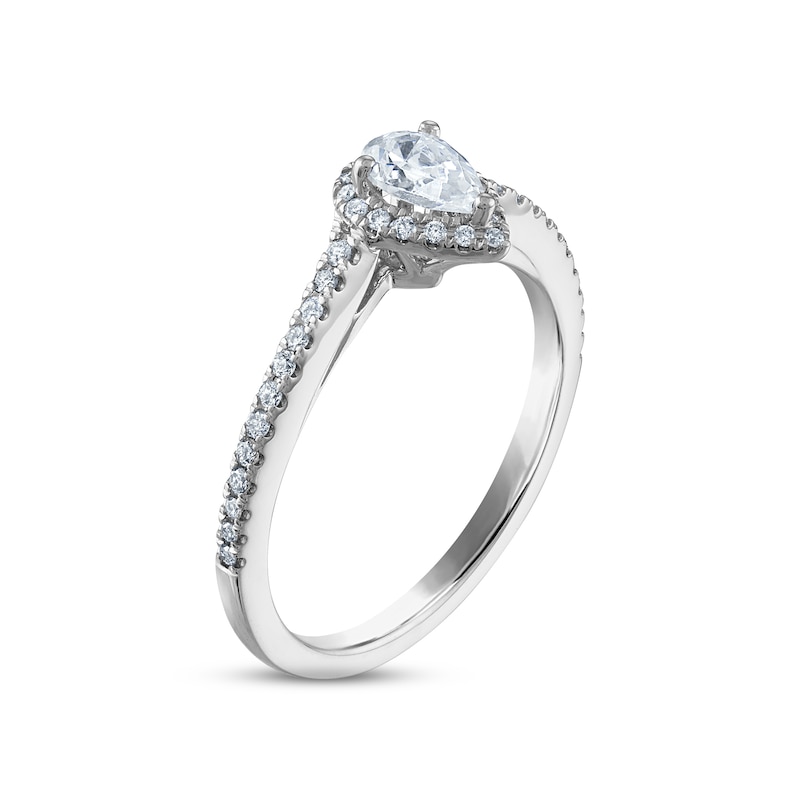 Main Image 2 of Previously Owned Diamond Halo Engagement Ring 1/2 ct tw Pear & Round-cut 14K White Gold