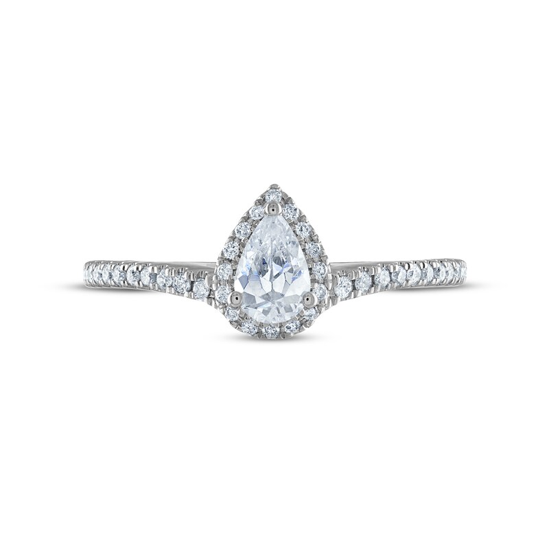 Main Image 3 of Previously Owned Diamond Halo Engagement Ring 1/2 ct tw Pear & Round-cut 14K White Gold
