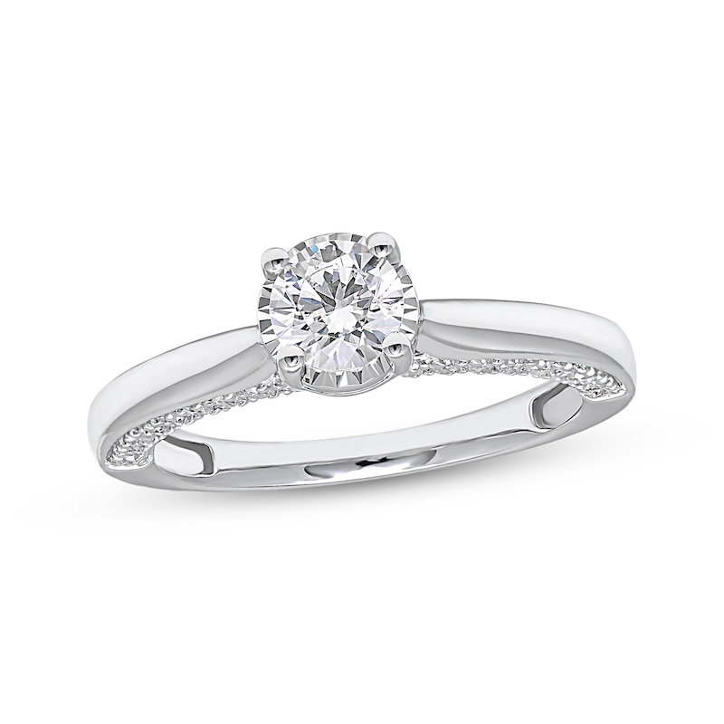 Main Image 1 of Previously Owned Diamond Solitaire Engagement Ring 1 ct tw Round-cut 10K White Gold (J/I3)