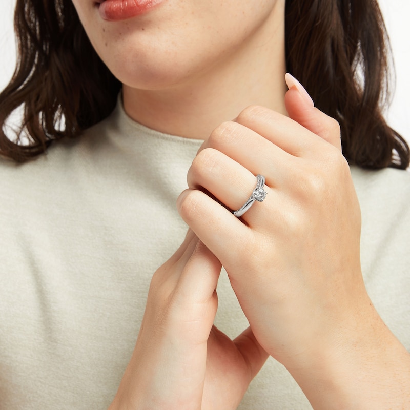 Main Image 3 of Previously Owned Diamond Solitaire Engagement Ring 1 ct tw Round-cut 10K White Gold (J/I3)