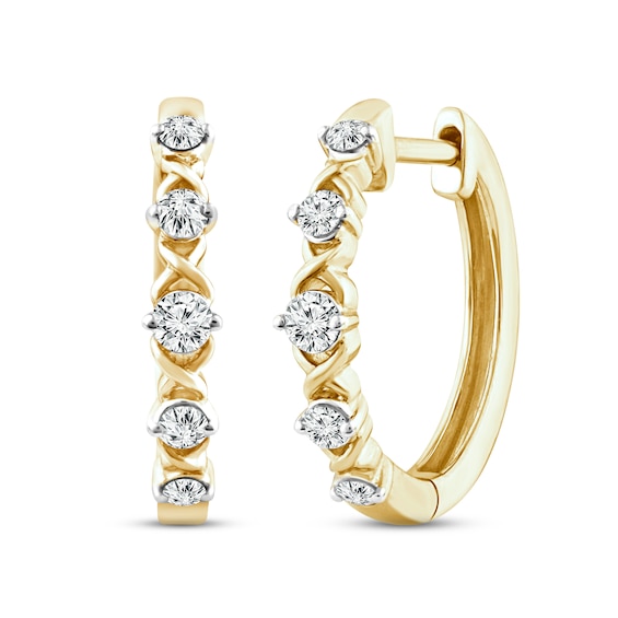Previously Owned XO from KAY Diamond Hoop Earrings 1/4 ct tw Round-cut 10K Yellow Gold