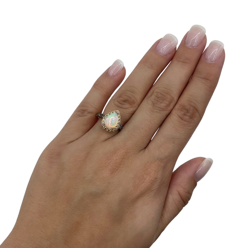 Main Image 2 of Previously Owned Le Vian Opal Ring 3/4 ct tw Diamonds Pear-shaped 14K Strawberry Gold