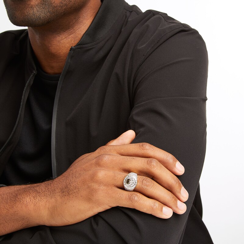 Main Image 4 of Previously Owned Men’s Round & Baguette-Cut Diamond Crown Signet Ring 1/2 ct tw 10K Yellow Gold