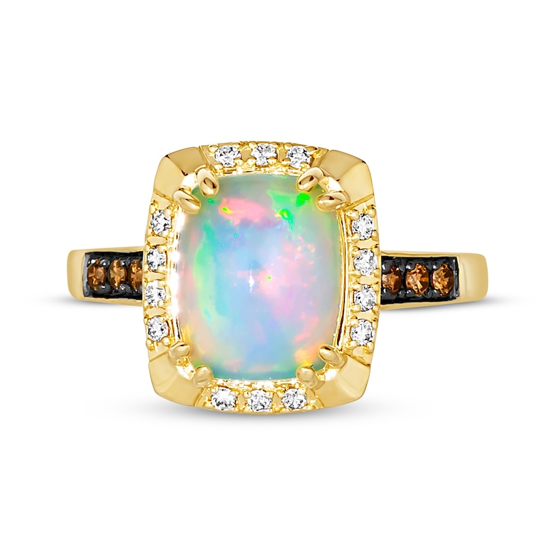 Main Image 4 of Previously Owned Le Vian Cushion-Cut Opal Ring 1/5 ct tw Diamonds 14K Honey Gold