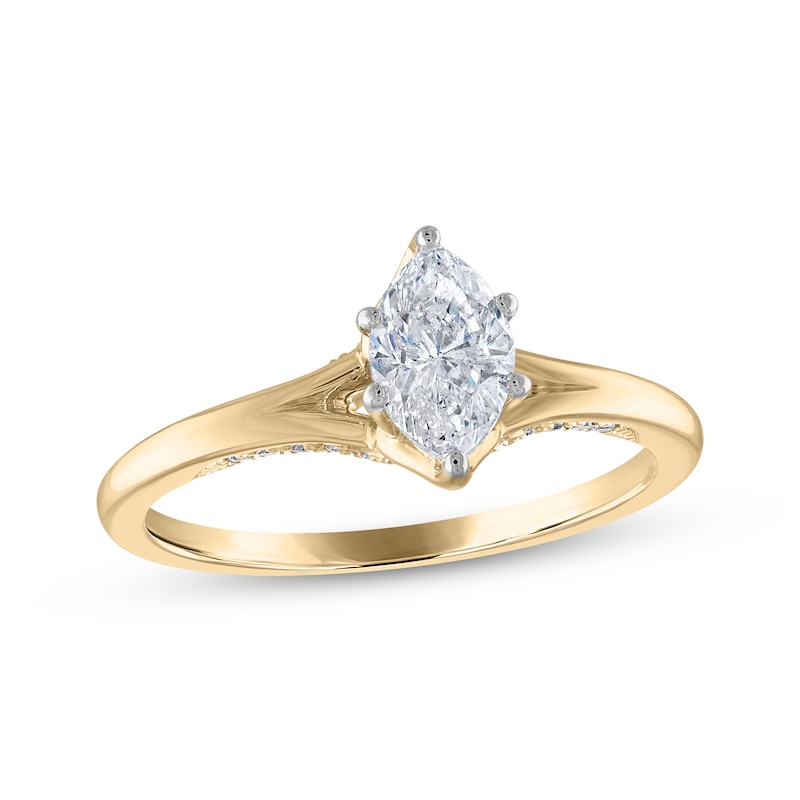 Main Image 1 of Previously Owned Marquise-Cut Diamond Solitaire Engagement Ring 5/8 ct tw 14K Yellow Gold (I/I2)