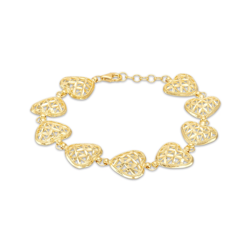 Main Image 1 of Previously Owned Italian Brilliance Heart Link Bracelet 14K Yellow Gold 7.5"