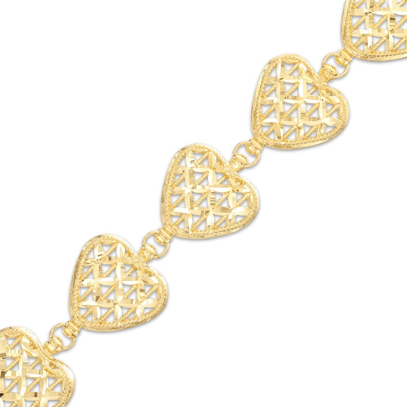 Main Image 2 of Previously Owned Italian Brilliance Heart Link Bracelet 14K Yellow Gold 7.5"