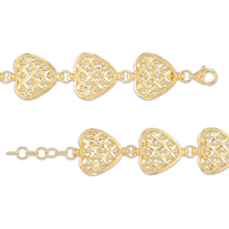Previously Owned Italian Brilliance Heart Link Bracelet 14K Yellow Gold 7.5"