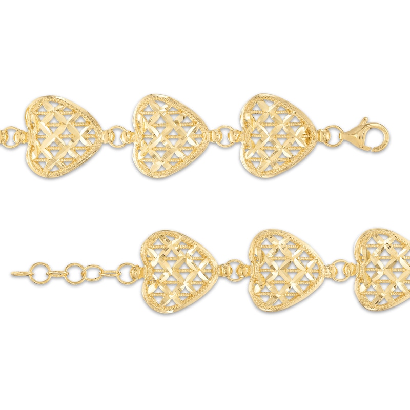 Main Image 3 of Previously Owned Italian Brilliance Heart Link Bracelet 14K Yellow Gold 7.5"