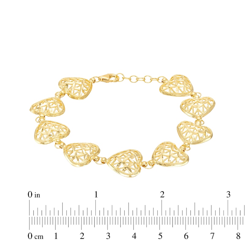 Main Image 4 of Previously Owned Italian Brilliance Heart Link Bracelet 14K Yellow Gold 7.5"