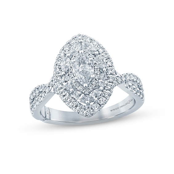 Previously Owned Monique Lhuillier Bliss Diamond Engagement Ring 1-1/5 ct tw Marquise & Round-cut 18K White Gold