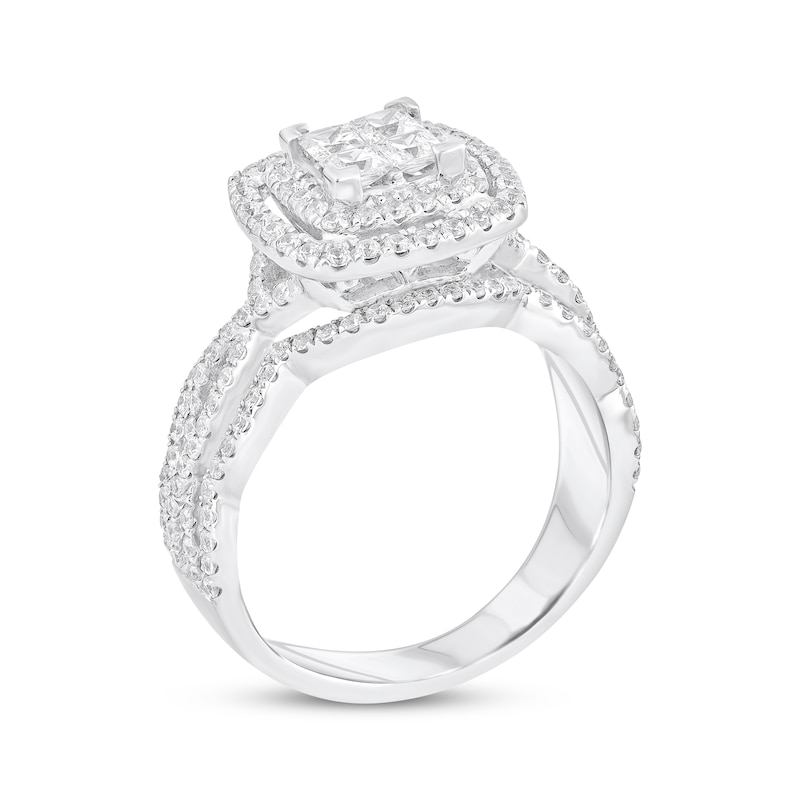 Main Image 2 of Previously Owned Princess-Cut Diamond Quad Double Frame Engagement Ring 1-1/3 ct tw 14K White Gold