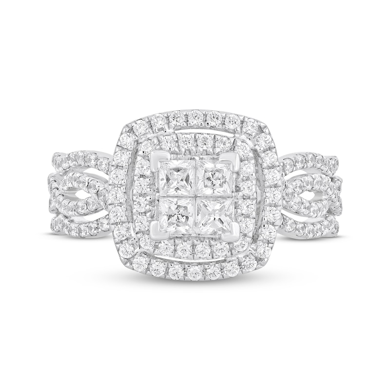 Main Image 3 of Previously Owned Princess-Cut Diamond Quad Double Frame Engagement Ring 1-1/3 ct tw 14K White Gold