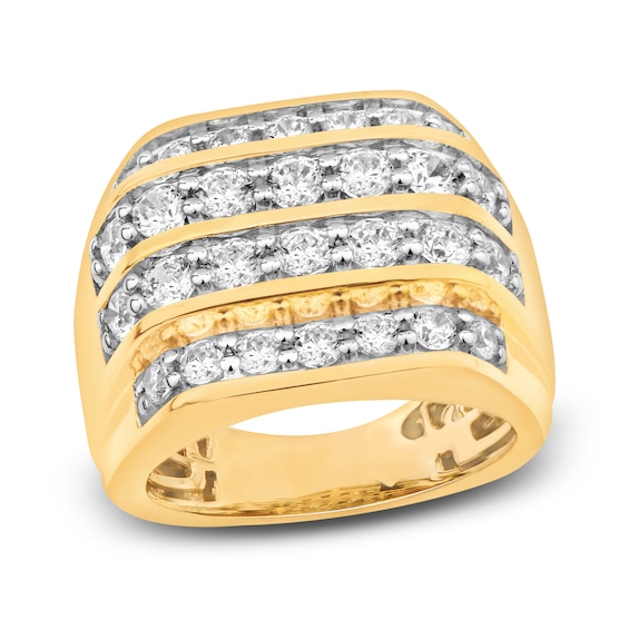 Previously Owned Men's Diamond Four-Row Ring 3 ct tw Round-cut 10K Yellow Gold