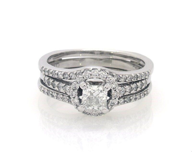 Main Image 1 of Previously Owned Princess-Cut Diamond Bridal Set 1 ct tw 14K White Gold Size 7.5