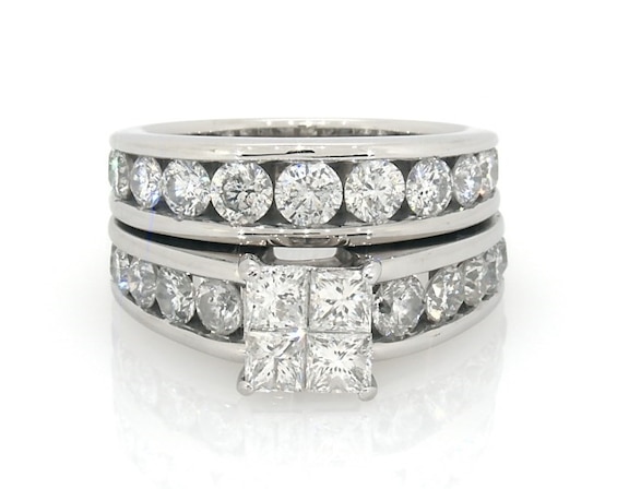 Previously Owned Princess-Cut Quad Diamond Bridal Set 2 7/8 ct tw 14K White Gold Size 6.5