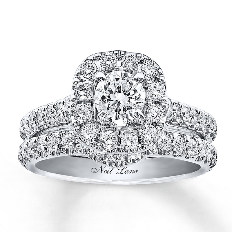 Main Image 1 of Previously Owned Neil Lane Round-Cut Diamond Halo Bridal Set 1-5/8 ct tw 14K White Gold Size 5.25