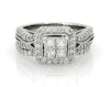 Thumbnail Image 1 of Previously Owned Princess-Cut Quad Diamond Halo Bridal Set 1-1/5 ct tw 14K White Gold Size 6