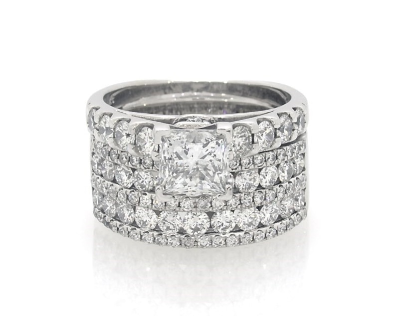 Main Image 1 of Previously Owned Princess-Cut Diamond Bridal Set 3 ct tw 14K White Gold Size 7.5