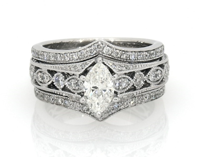 Main Image 1 of Previously Owned Marquise-Cut Diamond Bridal Set 1 ct tw 14K White Gold Size 4.5